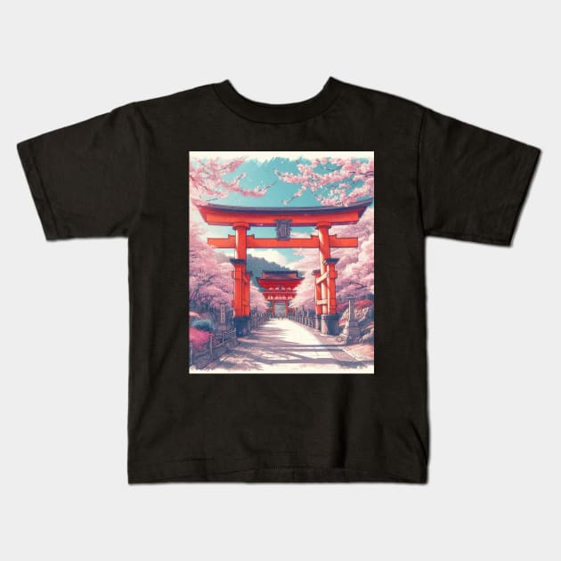 Torii Gate and Cherry Blossom Kids T-Shirt by AnimeVision